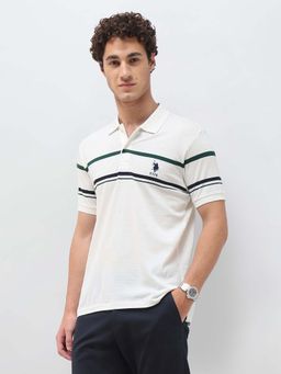 U.S. POLO ASSN. - Mens Horizontal Striped Slim Fit Polo T-Shirt White