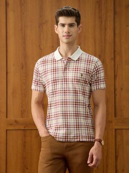 U.S. POLO ASSN. - Mens Checked Slim Fit Polo T-Shirt Pink