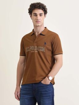 U.S. POLO ASSN. - Mens Brand Embroidered Slim Fit Polo T-Shirt Brown