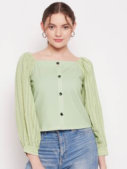 Madame - Striped Puff Sleeve Textile Top