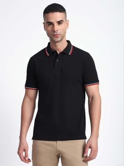 R&B - Solid Black Regular Polo T-Shirt