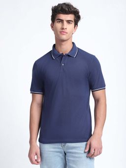 R&B - Solid Navy Blue Regular Polo T-Shirt
