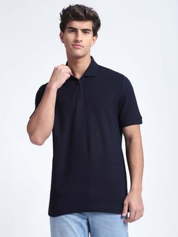 R&B - Solid Navy Blue Regular Polo T-Shirt