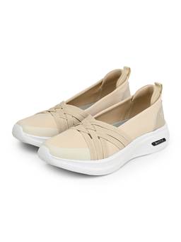 Yoho - Women Beige Mesh Slip On Sneakers