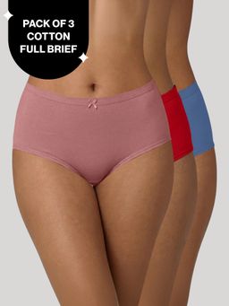 Nykd by Nykaa - High Rise Cotton Full Brief Panty with Inner Elastic-NYP104 PO3 W Rose C Red Sky Blue