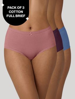 Nykd by Nykaa - High Rise Cotton Full Brief Panty with Inner Elastic-NYP104 PO3 W Rose Eggplant Sky Blue