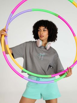 Cava Athleisure - Grey Printed Oversized T-Shirt