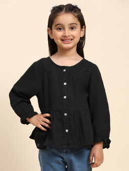 Maaesa - Girls Black Cotton Solid Shirt