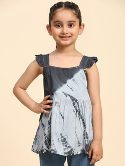 Maaesa - Girls Grey Rayon Color Blocked Top