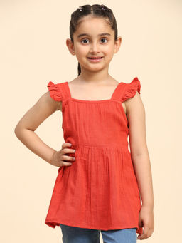 Maaesa - Girls Red Cotton Solid Top
