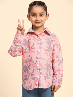 Maaesa - Girls Light Pink Cotton Printed Shirt