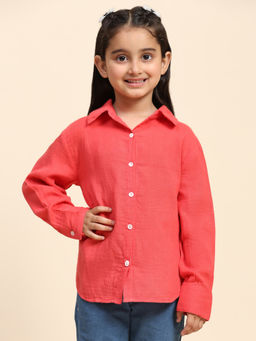 Maaesa - Girls Red Cotton Solid Shirt