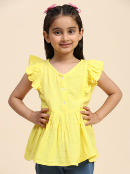 Maaesa - Girls Yellow Cotton Solid Top