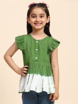 Maaesa - Girls Green Rayon Color Blocked Top
