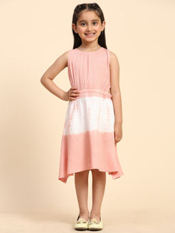 Maaesa - Girls Pink Rayon Tie & Dye Knee Length Dress