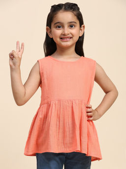 Maaesa - Girls Peach Cotton Solid Top