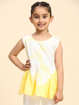Maaesa - Girls Yellow Rayon Color Blocked Top
