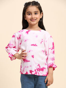 Maaesa - Girls Pink Rayon Color Blocked Top
