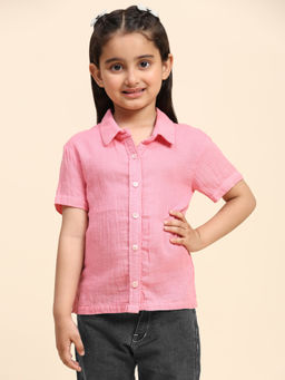 Maaesa - Girls Pink Cotton Solid Shirt