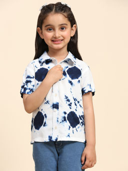 Maaesa - Girls Blue Rayon Tie Dye Shirt