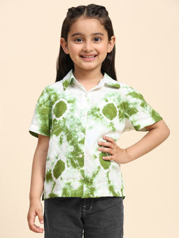 Maaesa - Girls Green Rayon Tie Dye Shirt