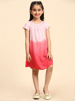 Maaesa - Girls Pink Rayon Tie & Dye Knee Length Dress