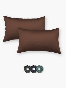 SEEVO - Dark Brown Satin Pillow Covers - 17 x 27 Inches (Set of 2) (Free Size)