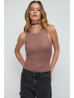 No Matter What - Brown Overall Embellished Bodysuit