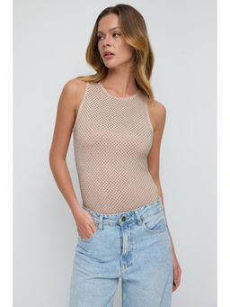 No Matter What - Beige Overall Embellished Bodysuit