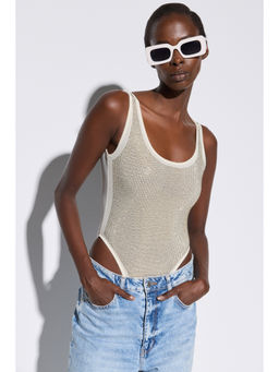 No Matter What - Off White Bedazzled Sleeveless Scoop Neck Bodysuit