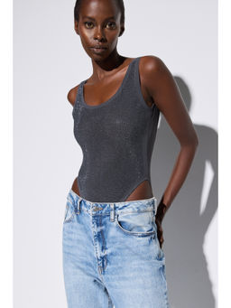 No Matter What - Grey Bedazzled Sleeveless Scoop Neck Bodysuit