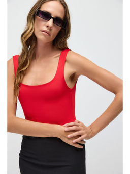 No Matter What - Red Scoop Neck Basic Bodysuit