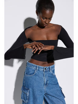 No Matter What - Black Bolero Detailed Full Sleeved Crop Top