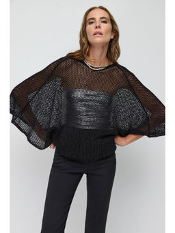 No Matter What - Black Backless Knitted Poncho Top