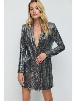 No Matter What - Silver Shinny Blazer Dress