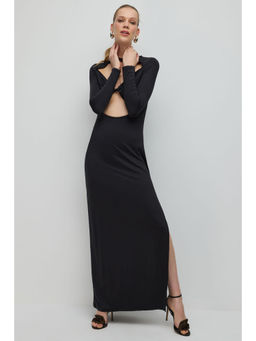 No Matter What - Black Side Slit Front Detailed Evening Longline Dress