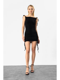 No Matter What - Black Sleeveless String Detailed Mini Dress