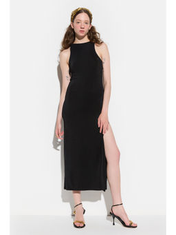 No Matter What - Black Sleeveless One Side Slit Midi Dress