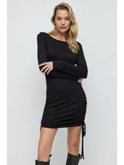 No Matter What - Black Long Sleeve Boat Neck Mini Dress