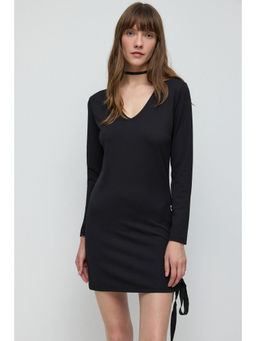 No Matter What - Black Side Rivet Detailing Mini Dress
