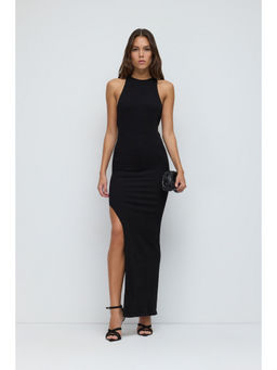 No Matter What - Black Criss Cross Back Side Slit Maxi Dress
