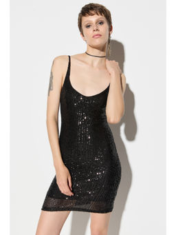 No Matter What - Black Sequined Thin Strap Mini Dress