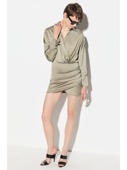 No Matter What - Green Satin Semi Collared Short Dress