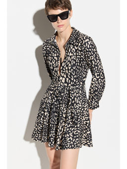 No Matter What - Black Leopard Print Shirt Style Midi Dress with Belt (Set of 2)