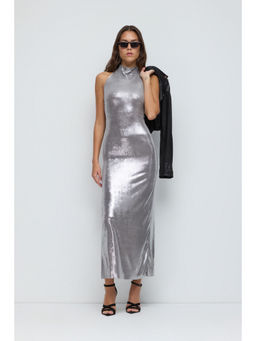 No Matter What - Silver Backless Halter Neck Maxi Dress