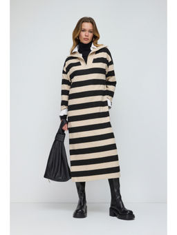 No Matter What - Beige Striped Oversize Knit Dress