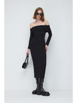 No Matter What - Black Off Shoulder Midi Dress