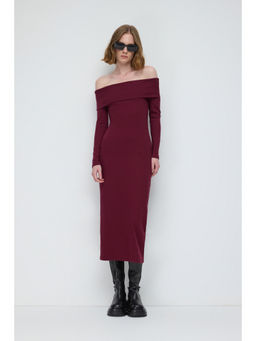 No Matter What - Burgundy Off Shoulder Midi Dress
