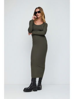 No Matter What - Green Side Ruched Stretch Midi Dress