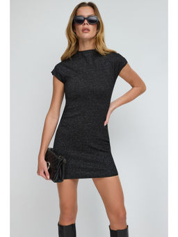 No Matter What - Black Shiny Knitted Mini Dress